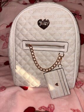 Juicy Couture Cream Quilted Mini Backpack with Gold Heart Accent